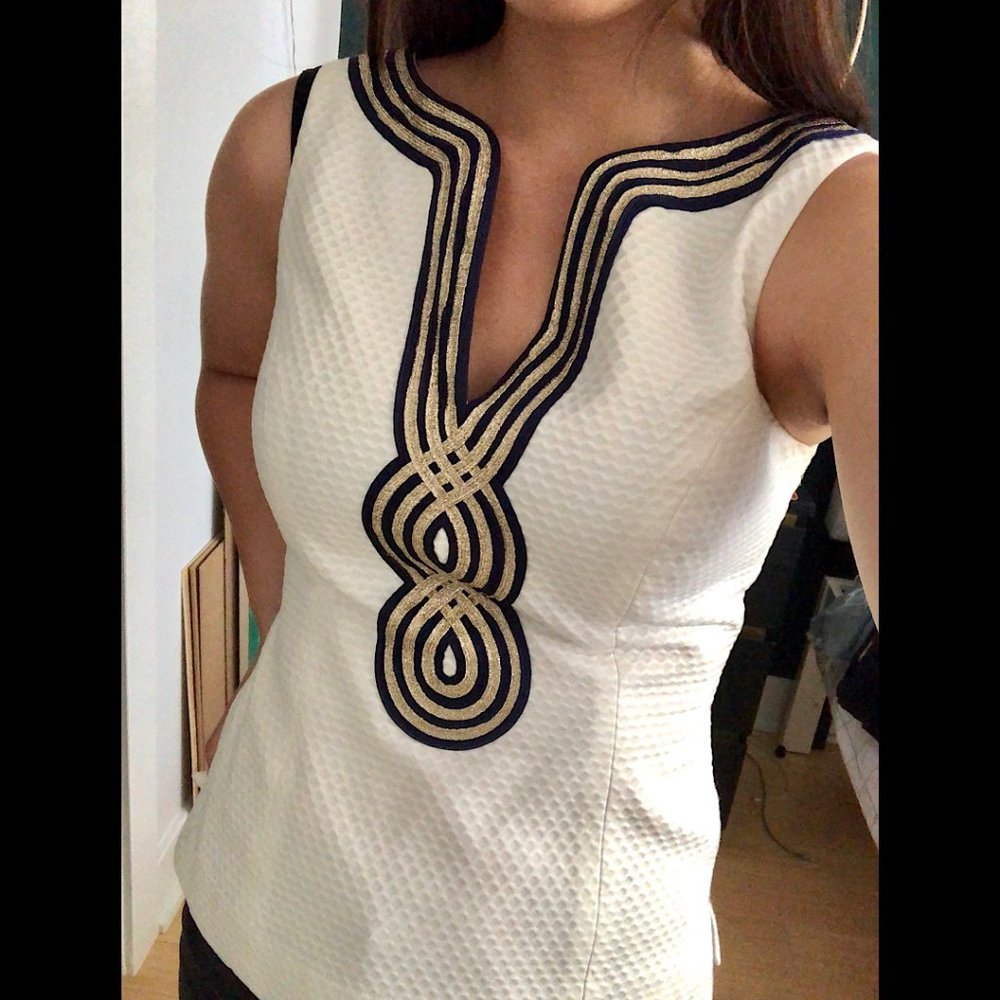 Lily Pulitzer White Sleeveless Top with Navy/Gold